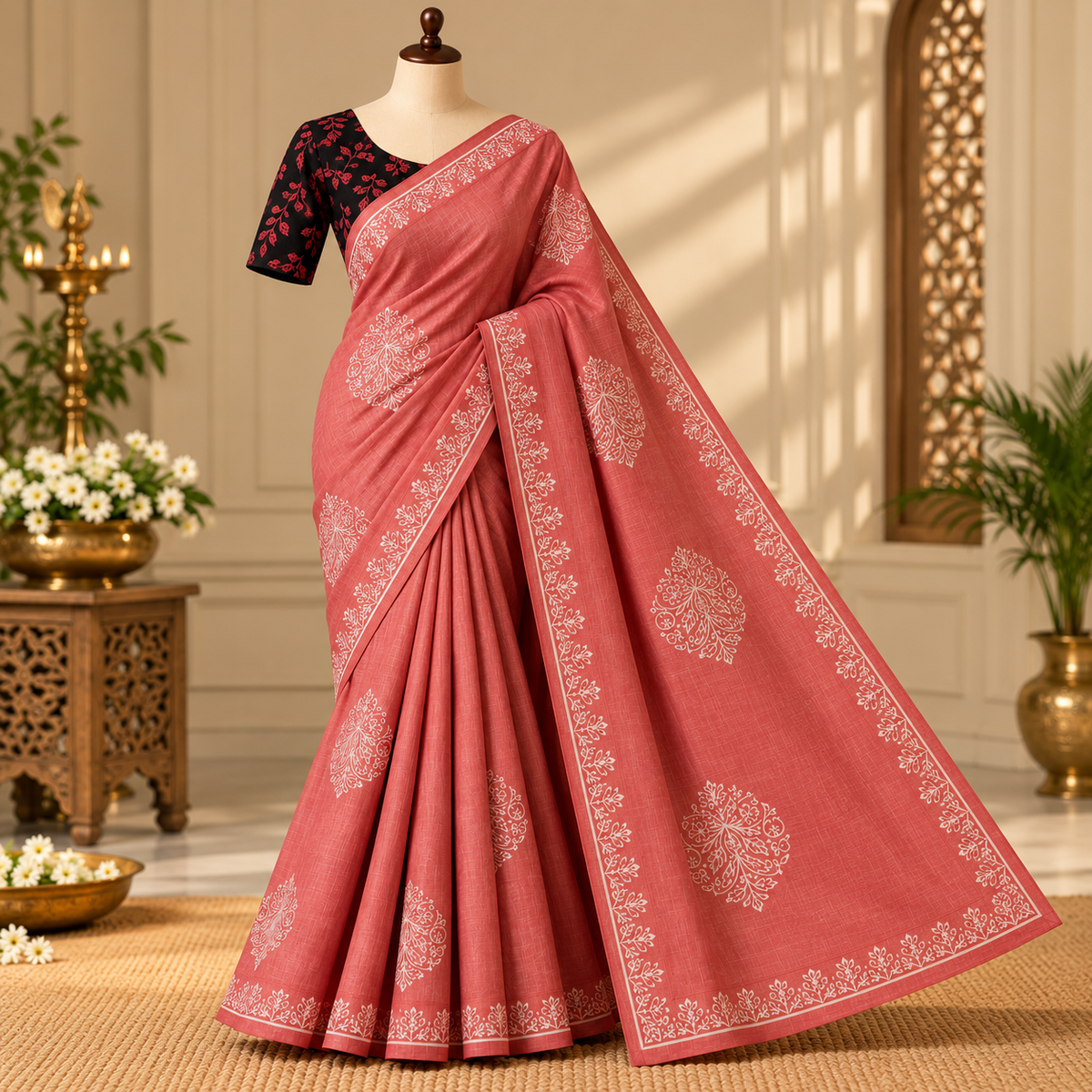South Mix cotton block printed saree