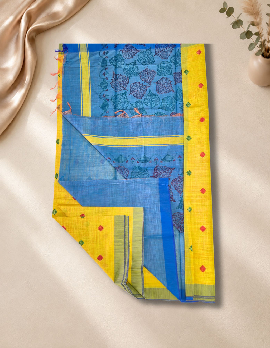 Banana Pith Fibre with Silk- Yellow & Blue