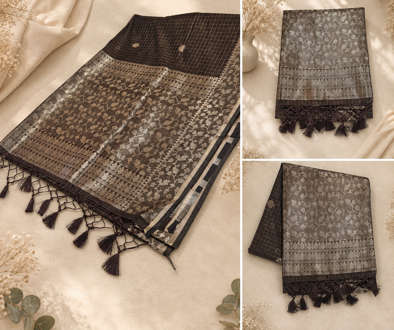 Soft Silk Saree - Dark Brown