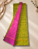 Banana Pith Fibre Saree- Dim parrot green with pink border