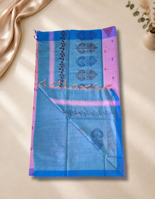 Banana Fibre with Silk- Lavendar purple with Blue border