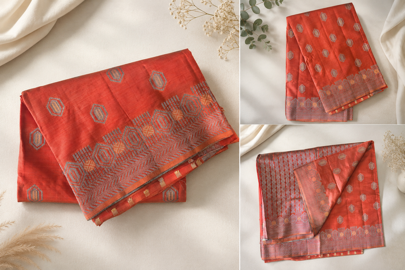 Tussar Khadi Saree - Rust Red