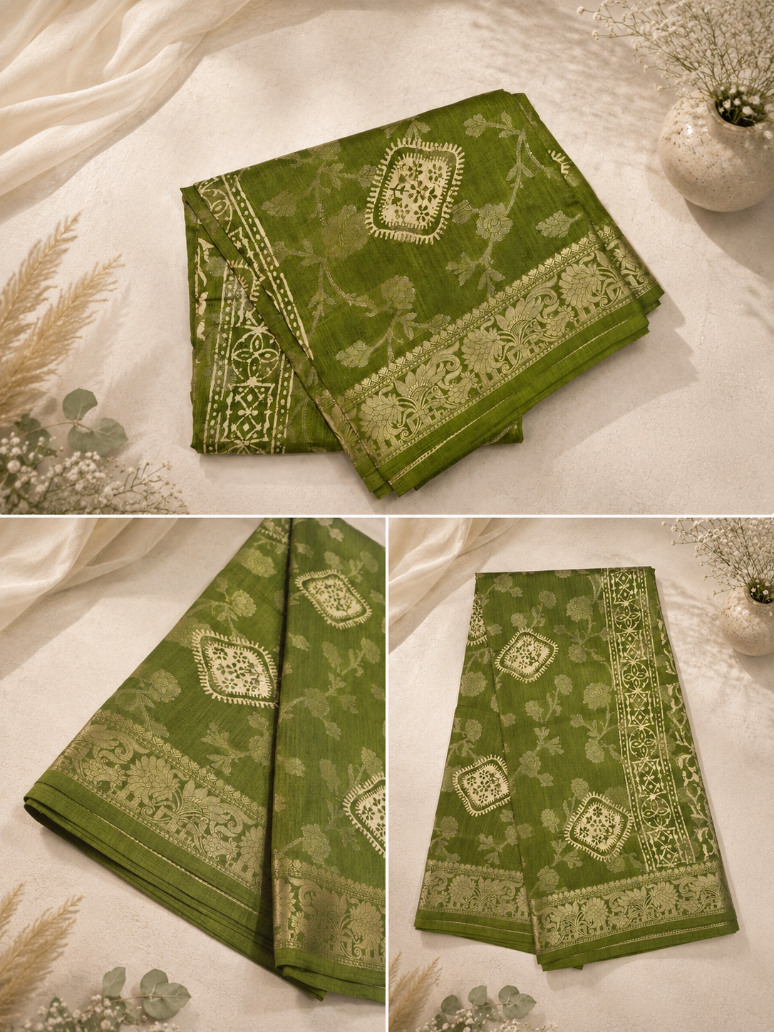 Banaras  Saree - Olive Green
