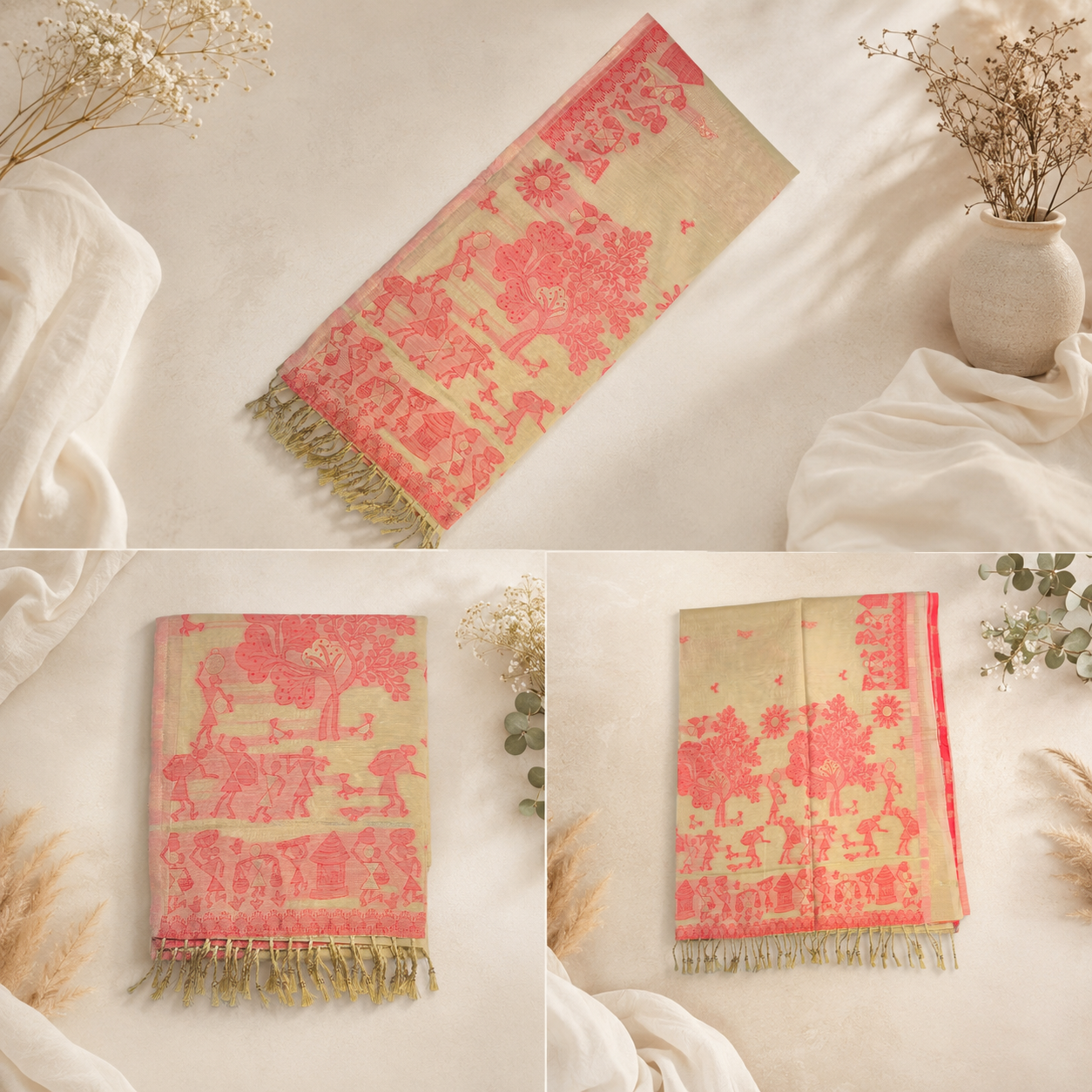 Chanderi Cotton Saree - Peach Orange