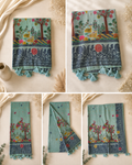 Pure Linen Saree - Teal Green