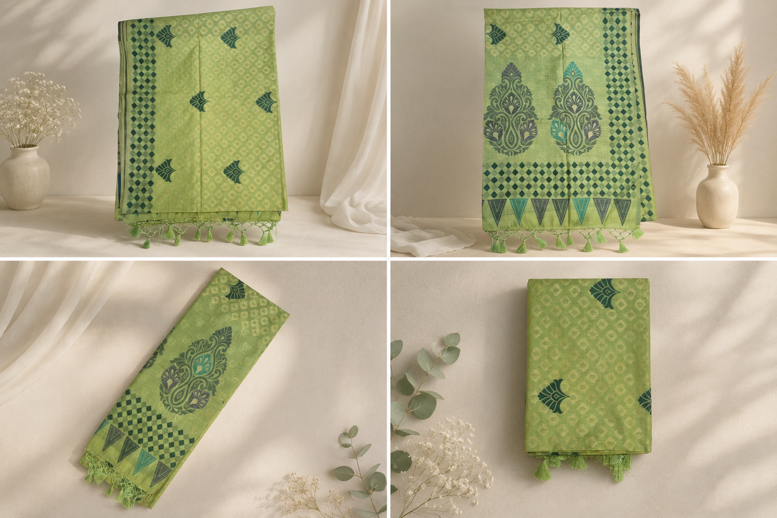 Jacquard Silk Saree - Sage Green