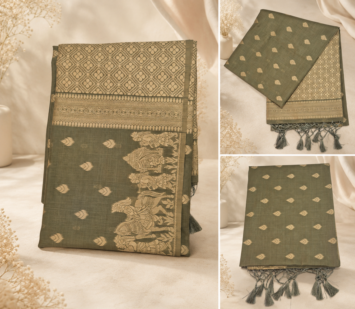 Mulberry with Cotton Saree - Olive Green