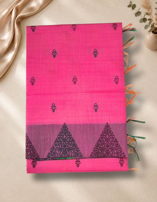 Banana Fibre with Silk- Pink with green border
