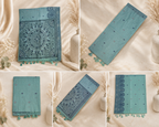 Khadi Cotton Saree - Steel Blue
