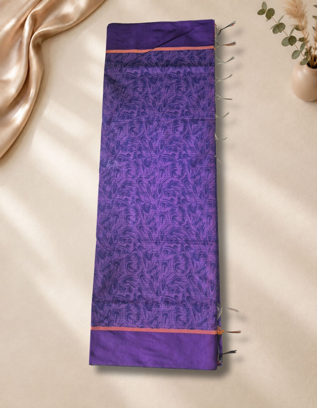 Banana Pith Fibre Saree- Blue with beige border