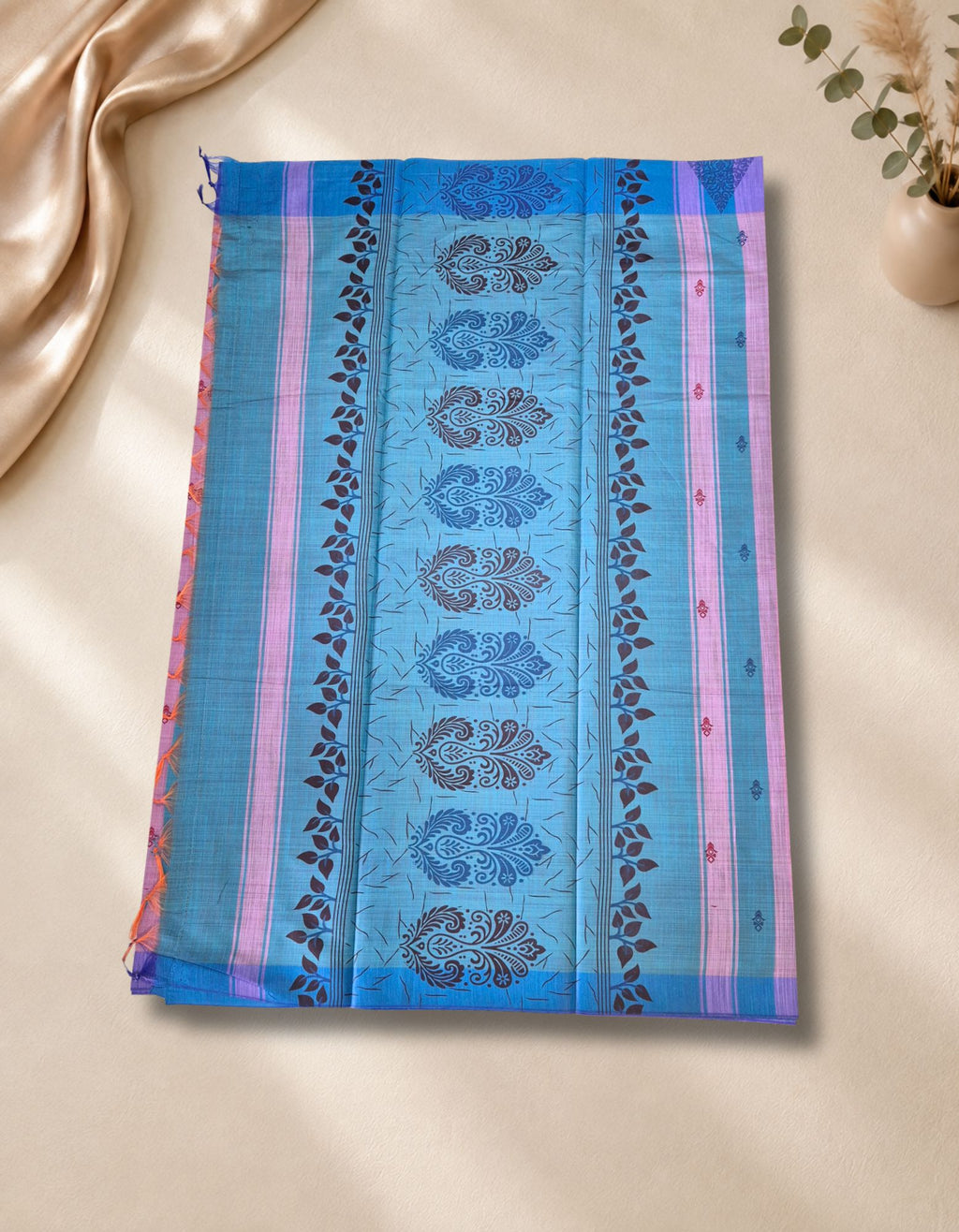 Banana Pith Fibre with Silk- Lavendar purple with Blue border
