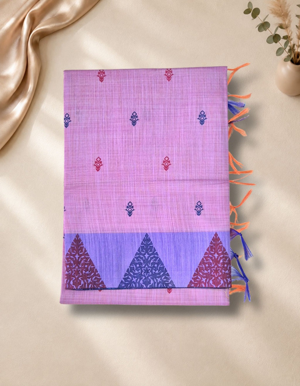 Banana Pith Fibre with Silk- Lavendar purple with Blue border