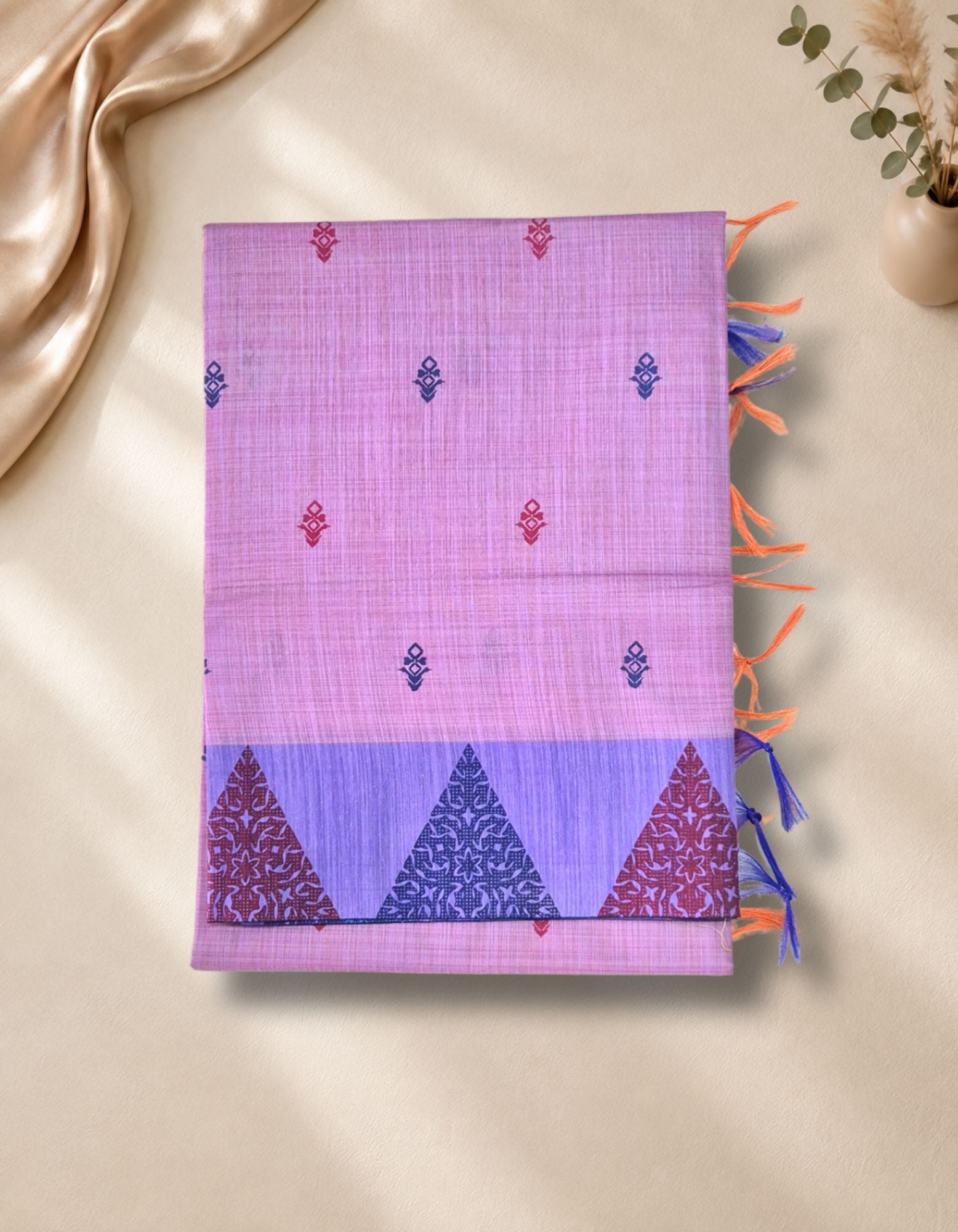 Banana Pith Fibre with Silk- Lavendar purple with Blue border