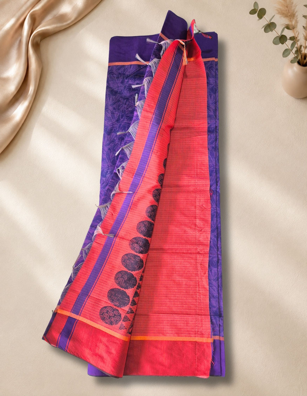Banana Pith Fibre Saree- Blue with beige border