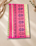 Banana Pith Fibre with Silk- Yellow green with pink border