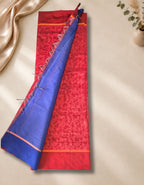 Banana Pith Fibre Saree- Red with blue border