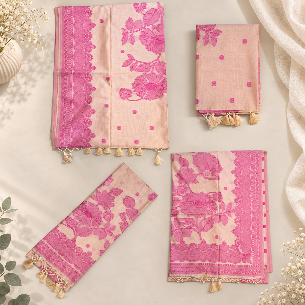Seiko Silk Saree - Blush Pink Floral