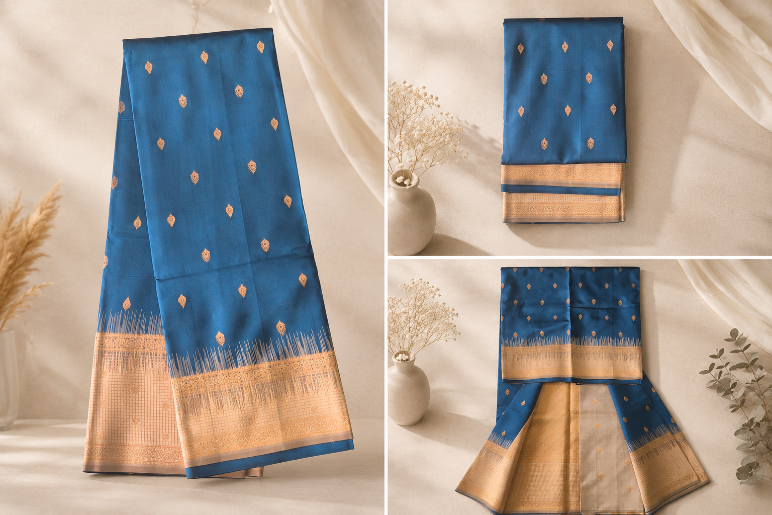 Soft Silk Saree - Navy Blue