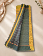 Banana Pith Fibre Saree- Mustard with Green border