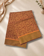 Banana Pith Fibre Saree- Floral orange with purple border