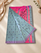 Banana Pith Fibre with Silk- Light Blue green with Pink border