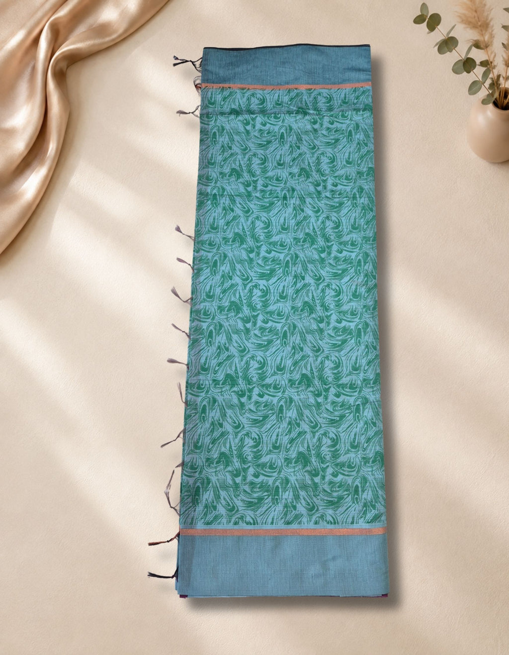 Banana Pith Fibre Saree- Light Blue with purple border