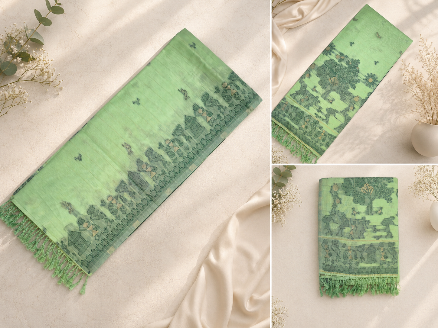 Chanderi Cotton Saree - Mint Green