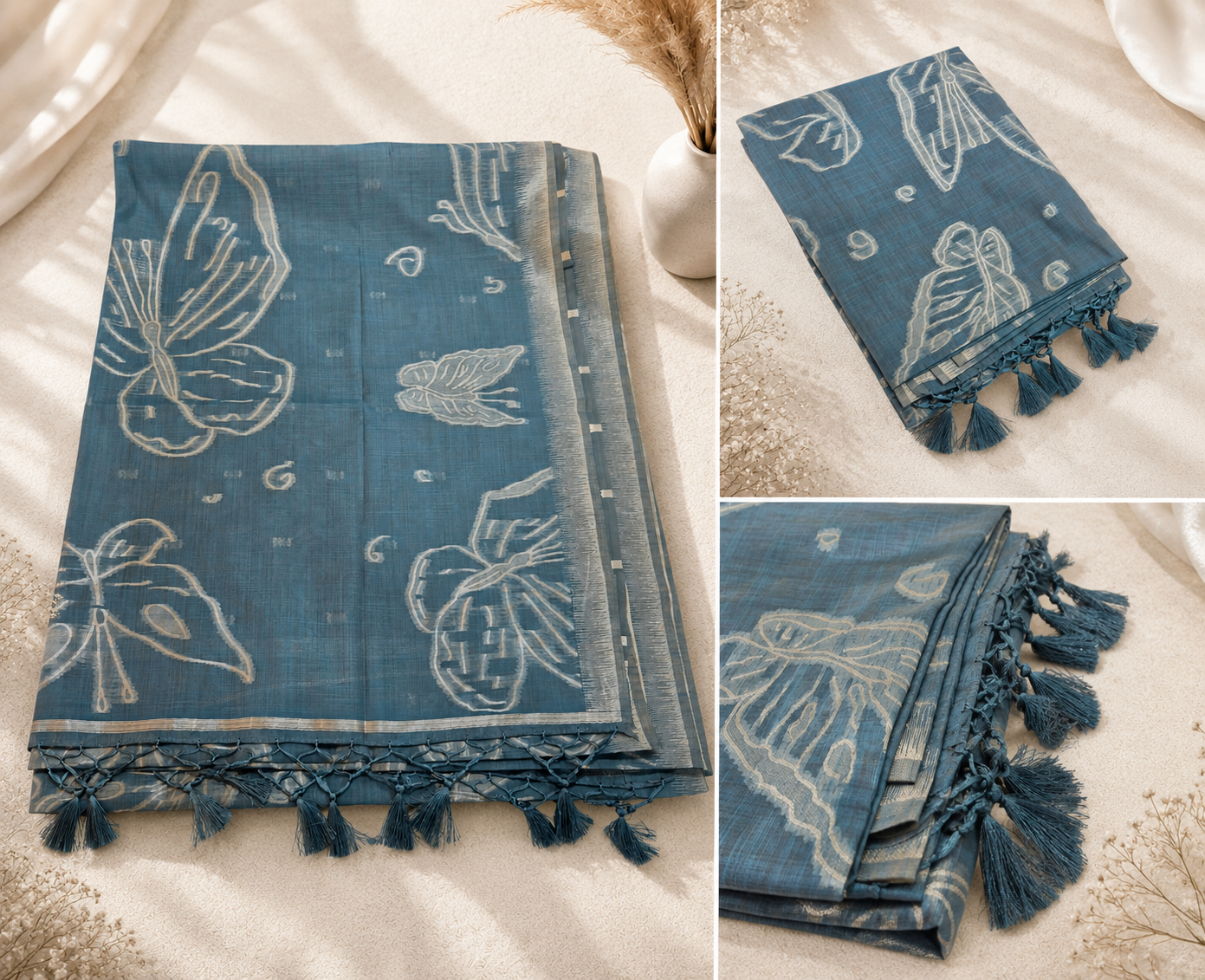 Mulberry Silk Saree - Teal Butterfly