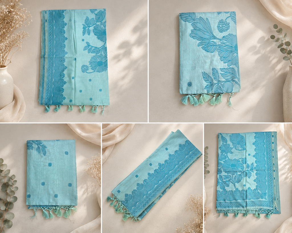 Seiko Silk Saree - Sky Blue Floral
