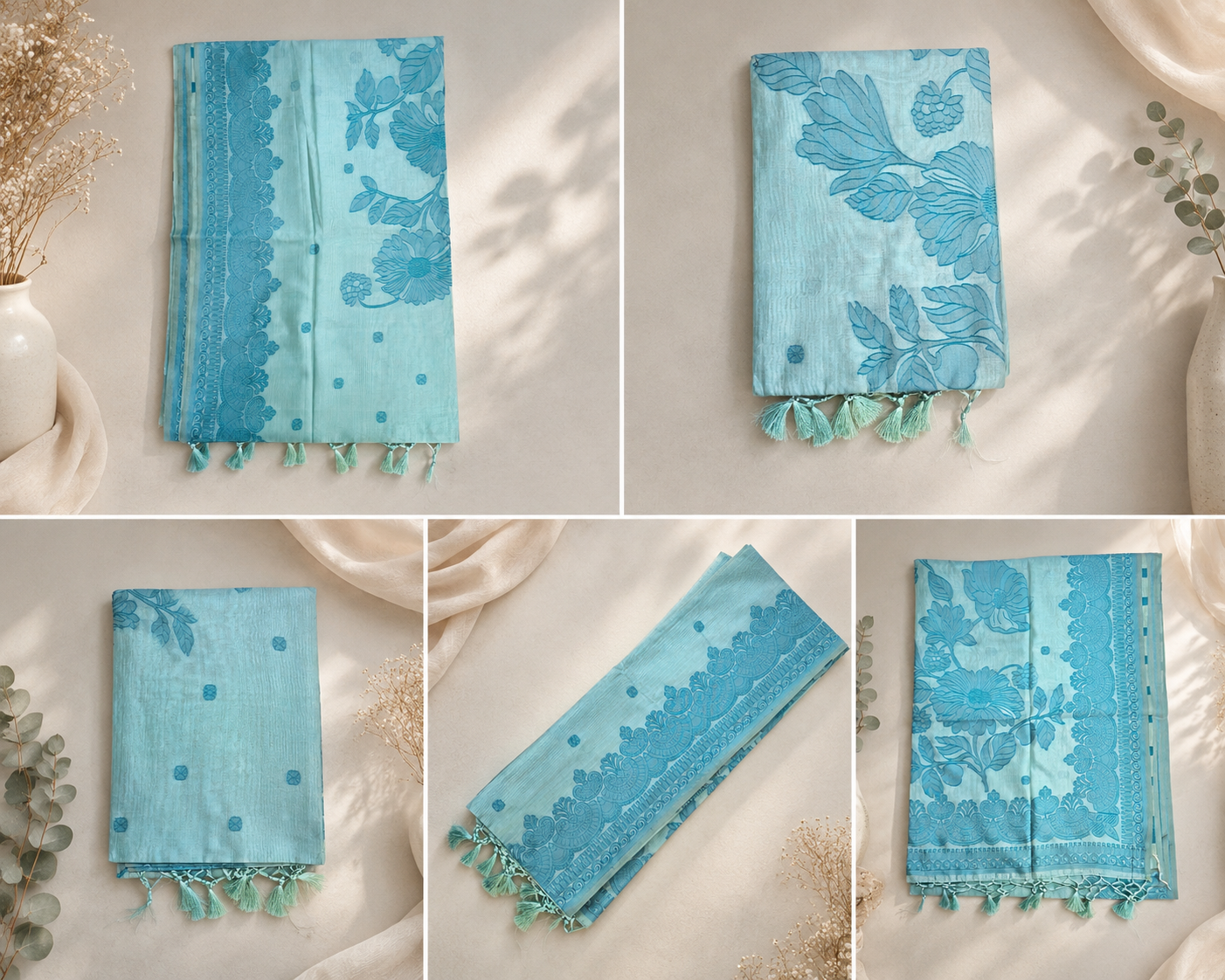 Seiko Silk Saree - Sky Blue Floral