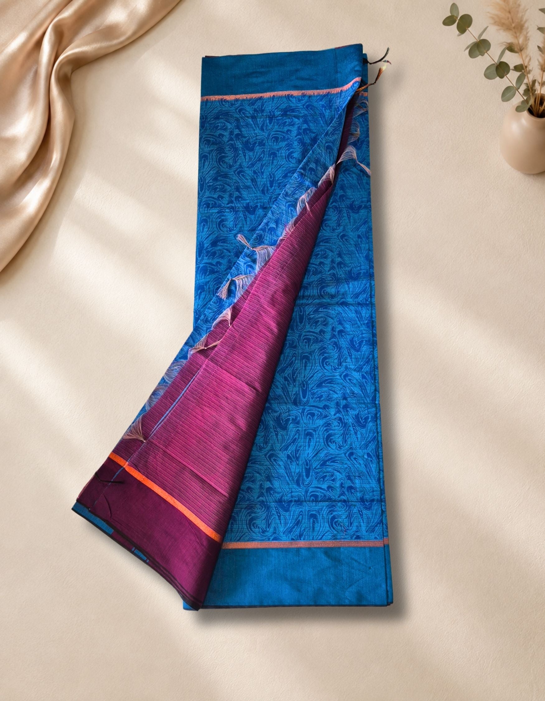Banana Pith Fibre Saree- Blue