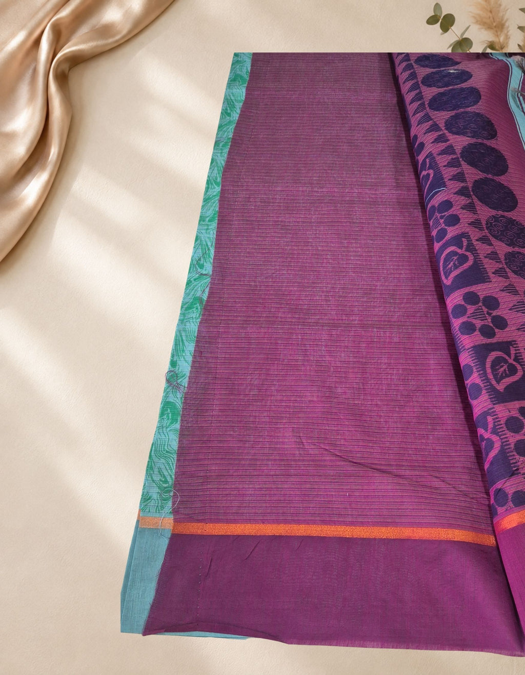 Banana Pith Fibre Saree- Light Blue with purple border