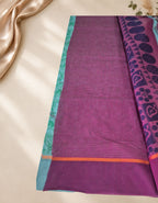 Banana Pith Fibre Saree- Light Blue with purple border