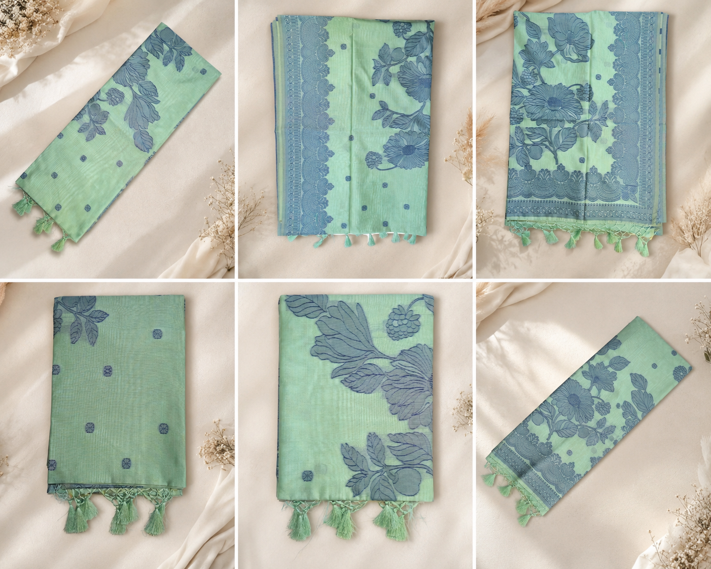 Seiko Silk Saree - Mint Green Floral