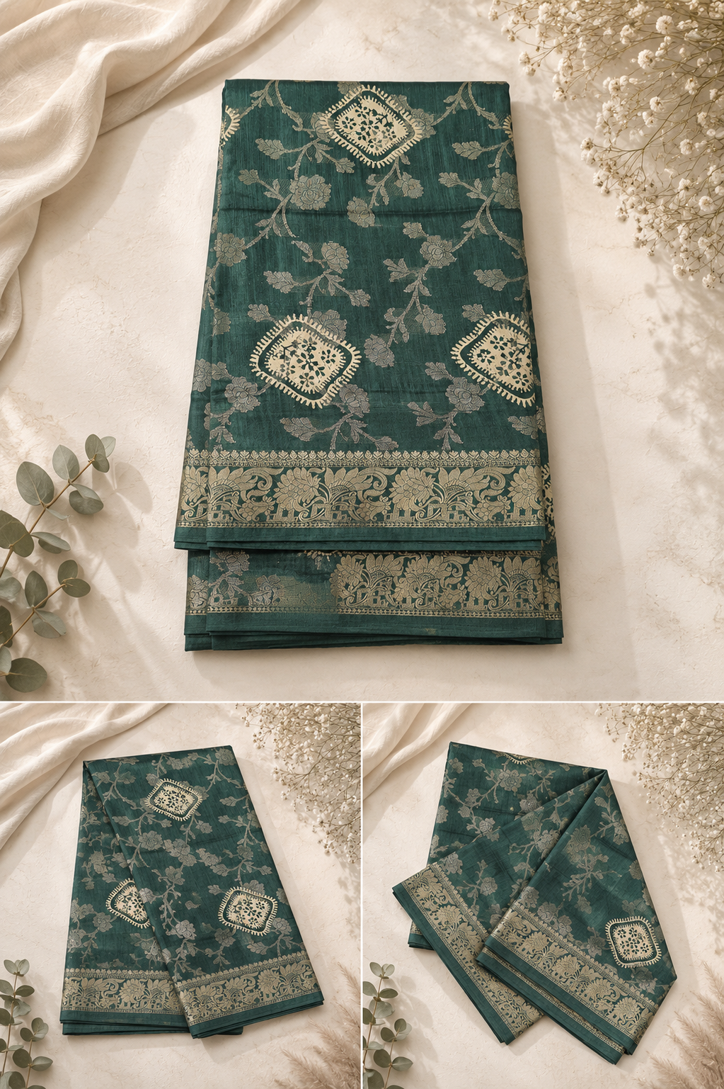 Banaras  Saree - Dark Green