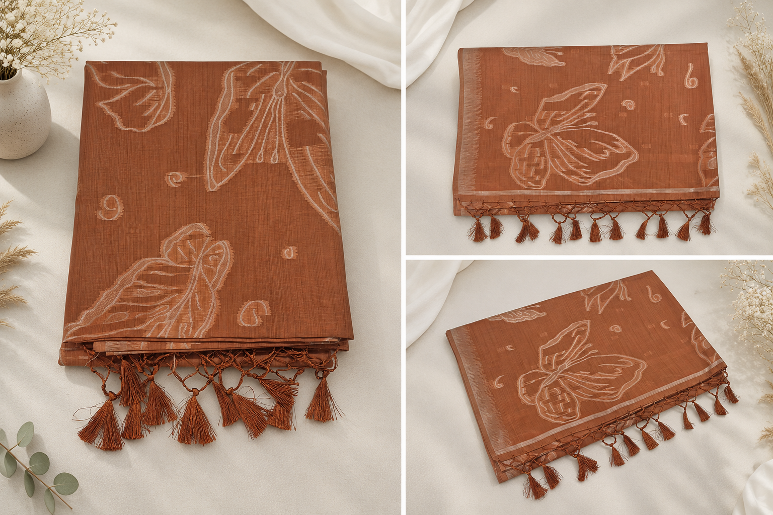 Mulberry Silk Saree - Rust Brown