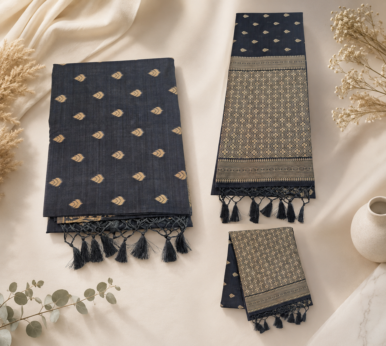 Mulberry with Cotton Saree - Dark Navy