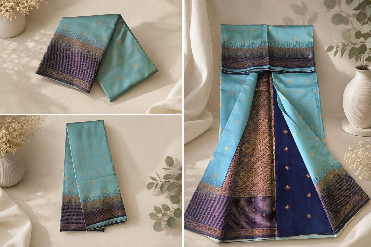 Soft Silk Saree - Teal Blue