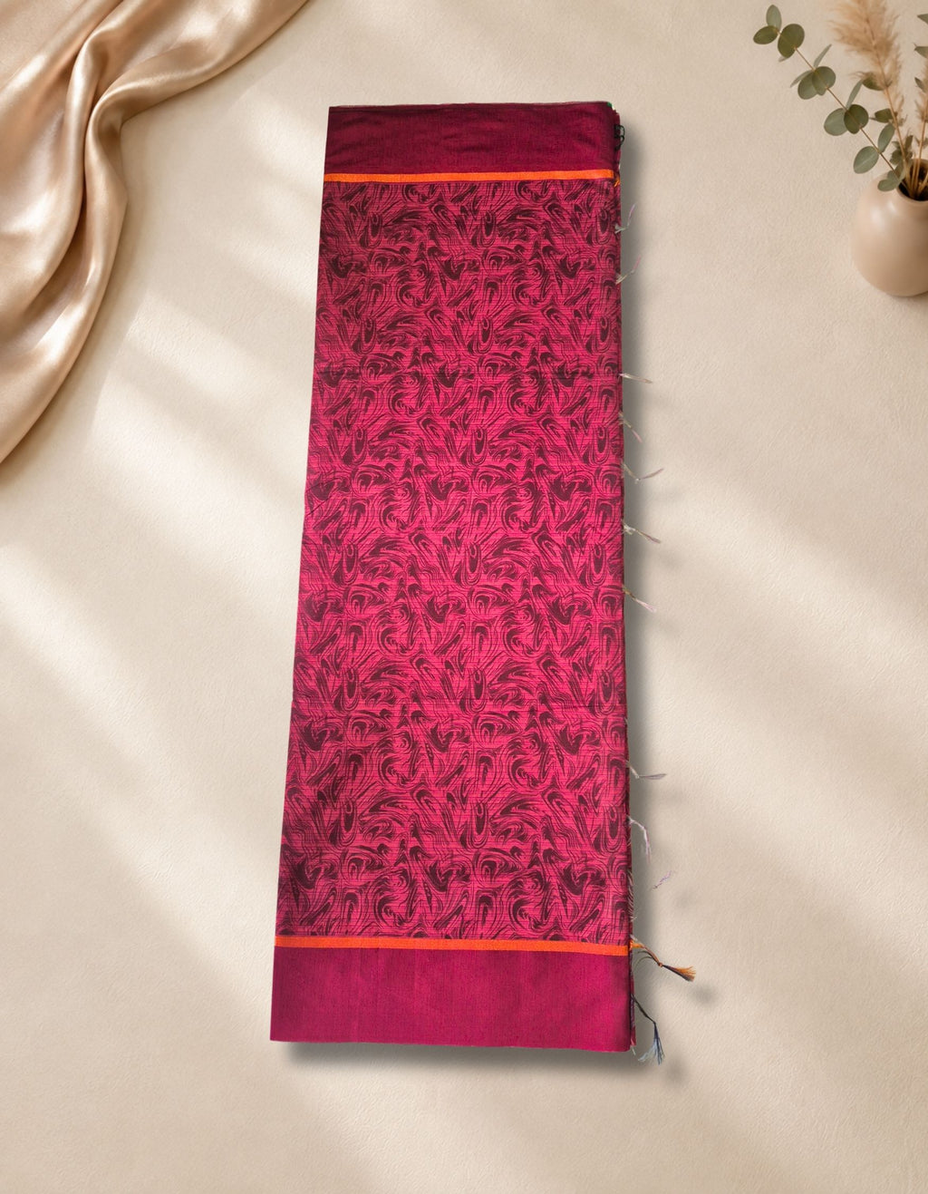 Banana Pith Fibre Saree- Red with green border