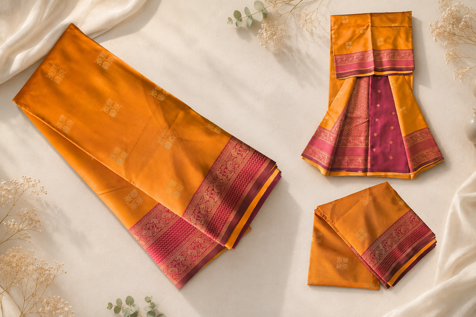 Soft Silk Saree - Rust Orange