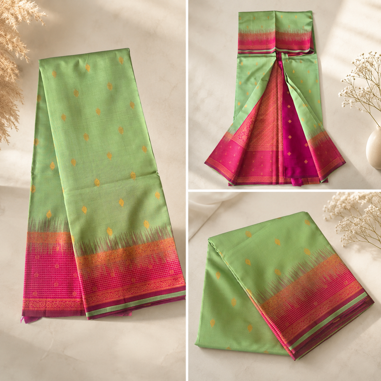 Soft Silk Saree - Green and Red