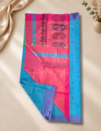 Banana Pith Fibre with Silk-Blue with pink border
