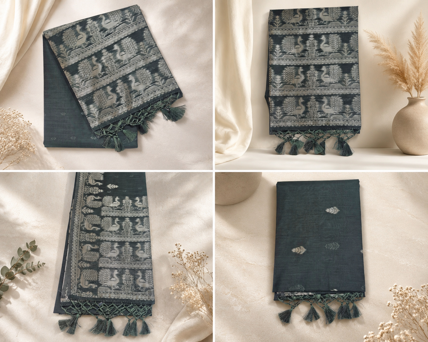 Mulberry Silk Saree - Charcoal Green