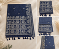 Mulberry Silk Saree - Navy Blue