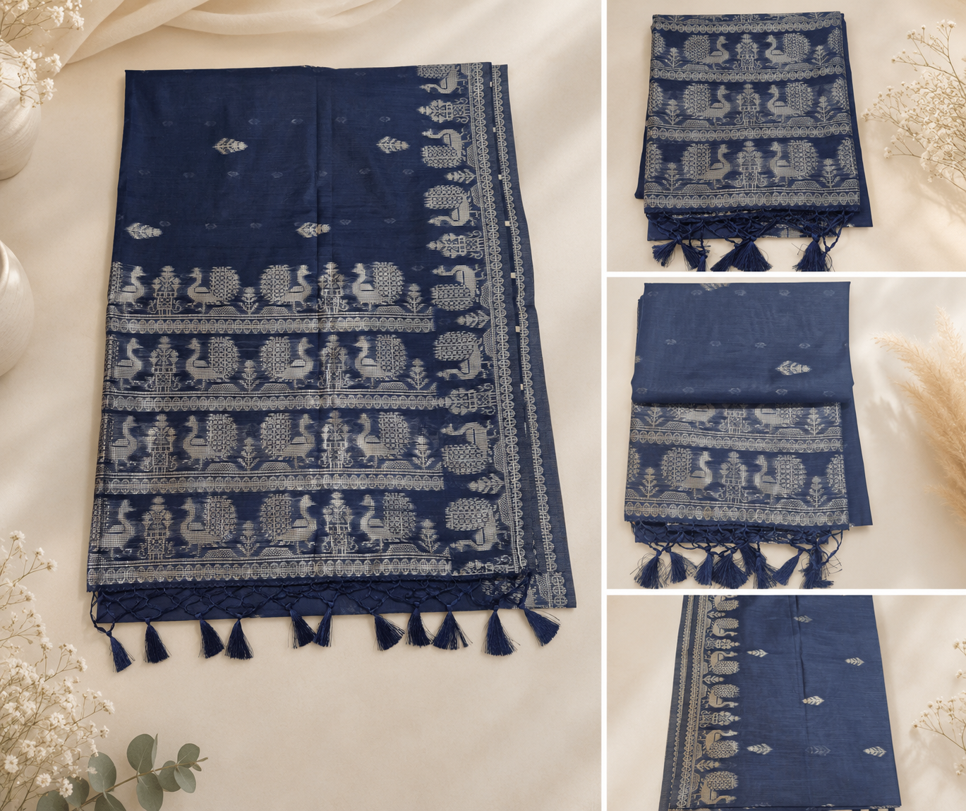 Mulberry Silk Saree - Navy Blue