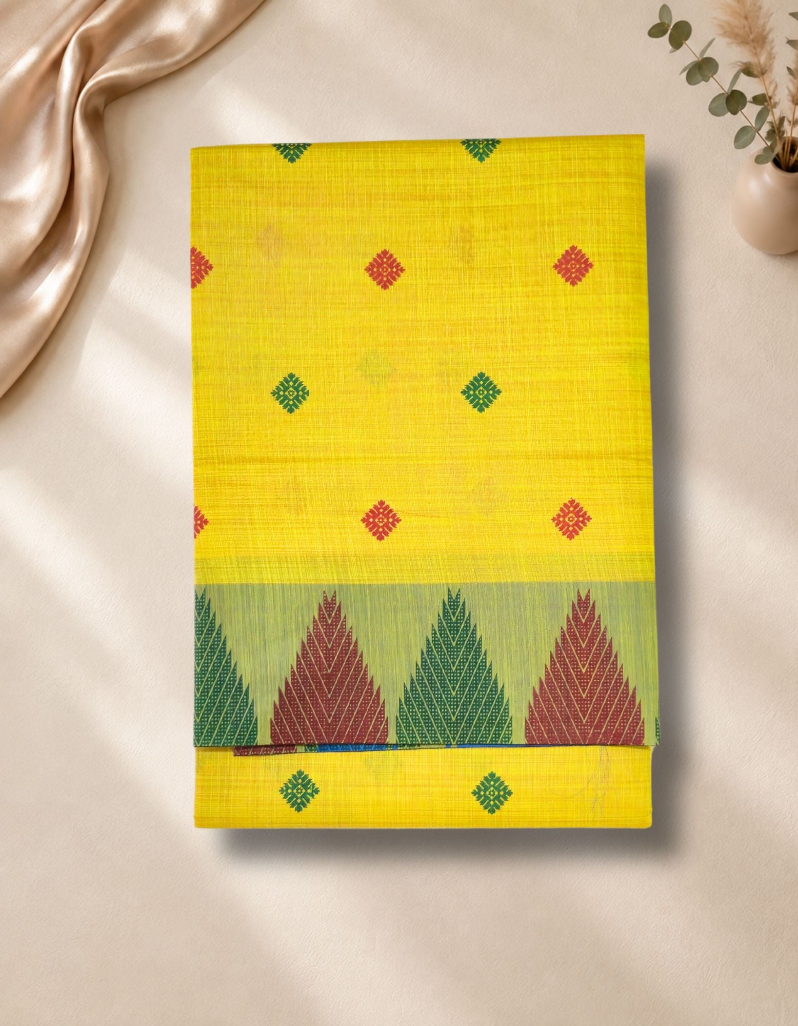 Banana Pith Fibre with Silk- Yellow & Blue