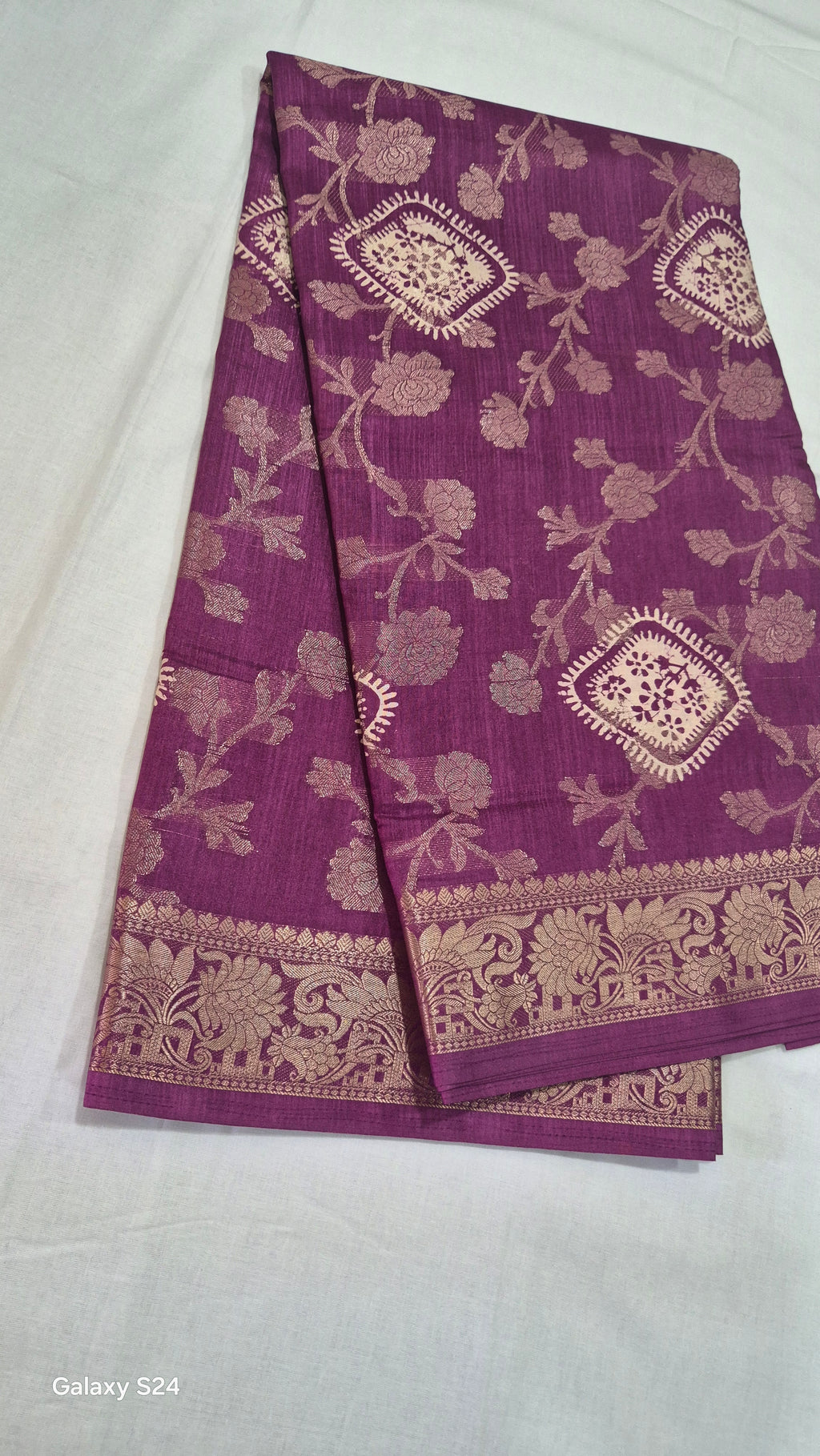 Plum Purple Banarasi Saree with Antique Gold Floral Zari