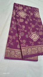 Plum Purple Banarasi Saree with Antique Gold Floral Zari
