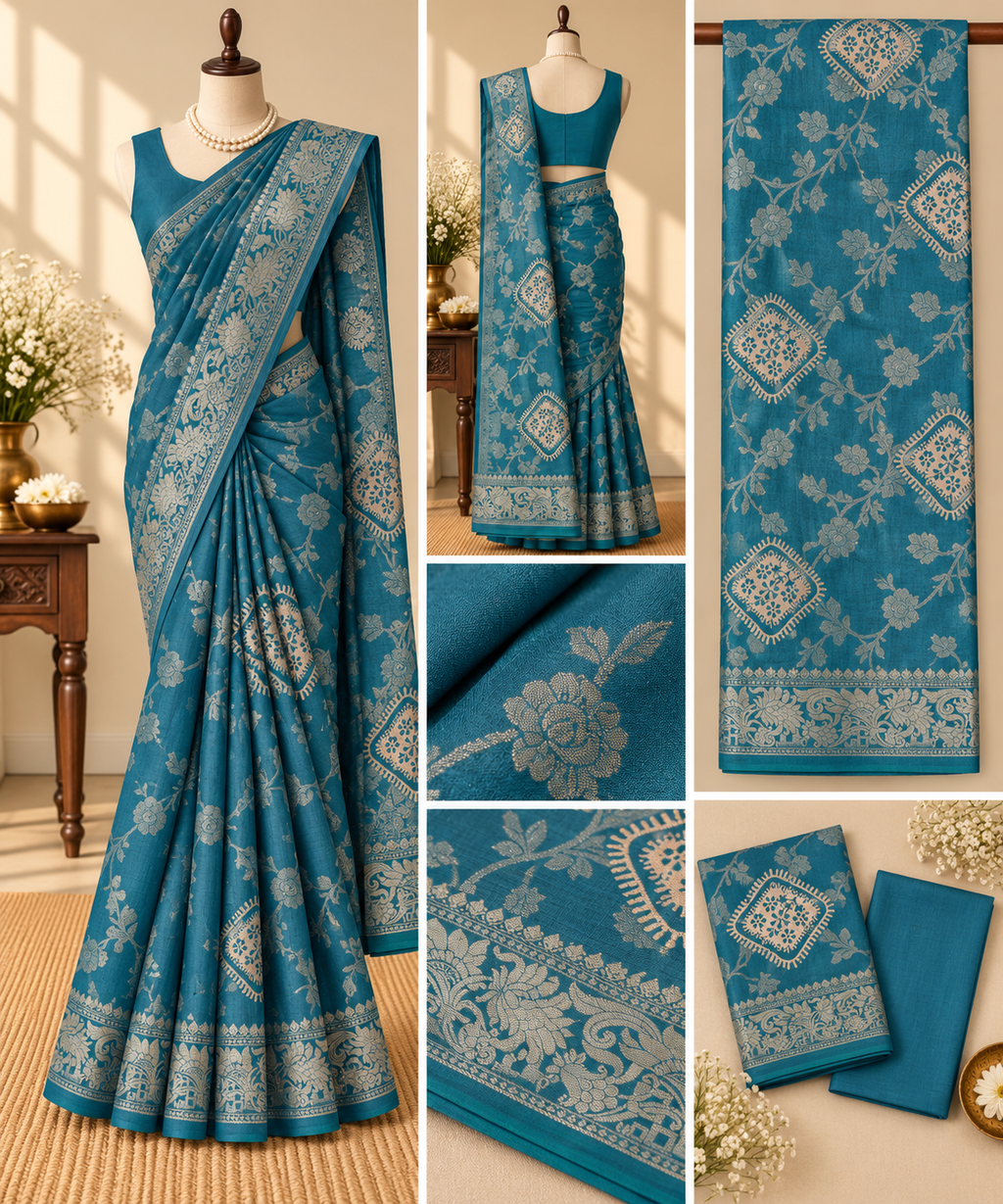 Banaras  Saree - Teal Blue