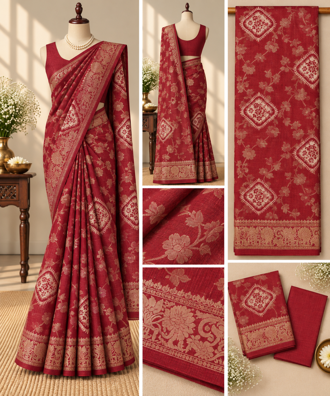 Banaras  Saree - Deep Red